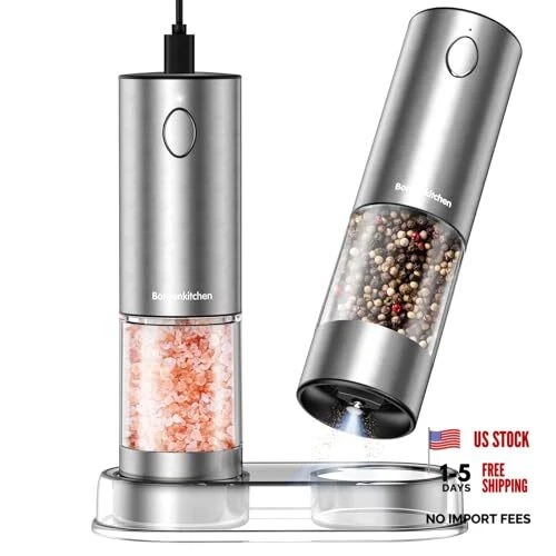Electric Salt and Pepper Grinder Set, USB-C Rechargeable Stainless Steel