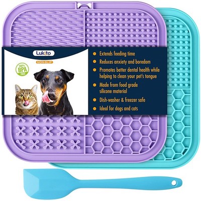 LUKITO Lick Mat for Dogs & Cats 2 Pack with Large-Blue&Purple+1 Spatula 