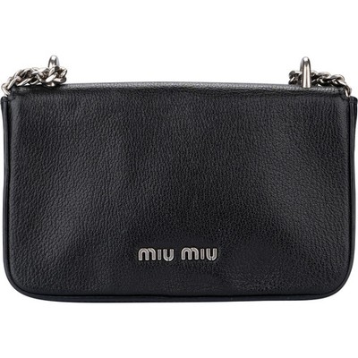 Miu Miu Noir Leather Madras Single Flap Crossbody Bag Tasche