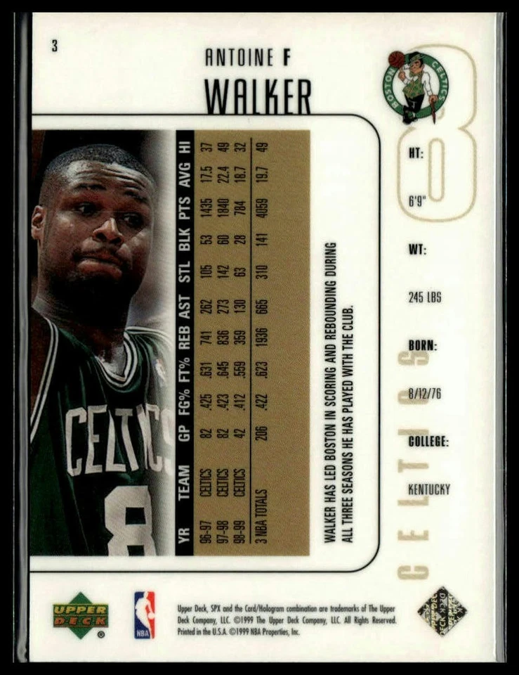 Antoine Walker 1999-00 SPx #3 Boston Celtics - Image 2 of 2