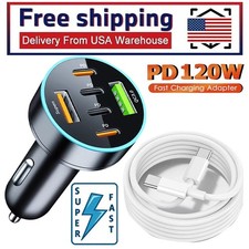 120W Super Fast Charging USB Type C Car Charger For Samsung iPhone Android Phone