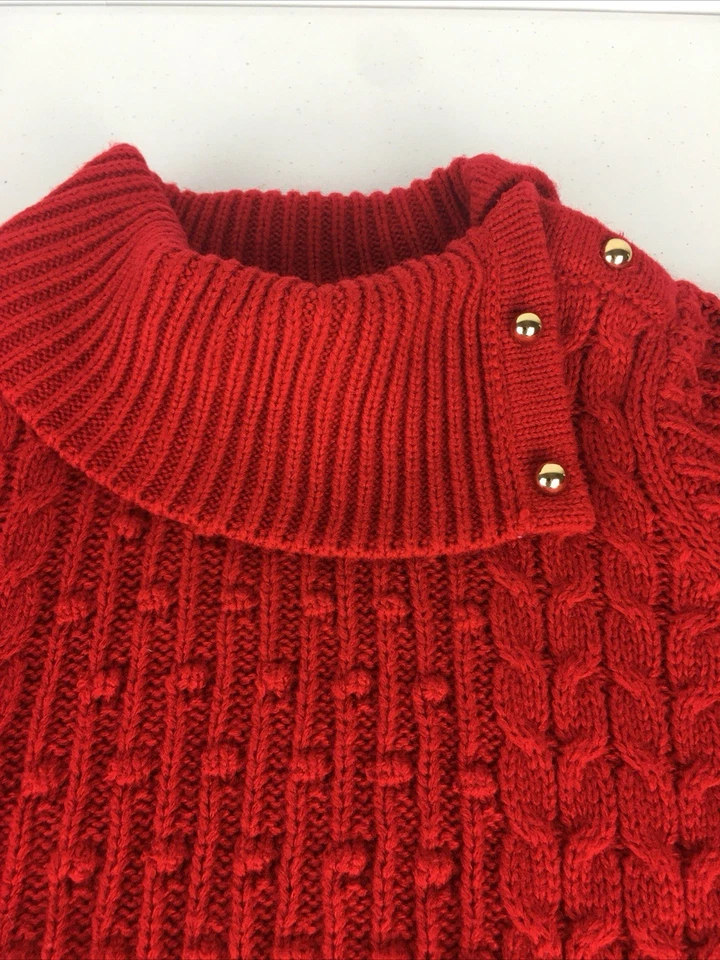 Janie & Jack Girls Red Knitted Sweater Sz 8 Pullover Mock Neck Gold Tone Buttons - Image 2 of 4