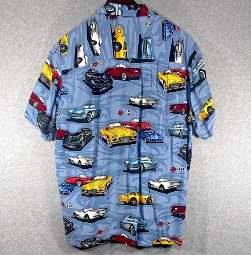 Paradise Found Corvette Shirt Mens Large Hawaiian Button Up Classic Cars Rayon - Picture 2 of 11