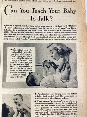 Heinz Baby Food Print Ad 1958 AJC Atlanta Teach Baby To Talk
