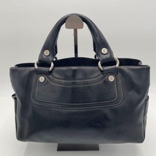 CELINE Minimal Black Leather Handbag Tote With Side Vintage Timeless Design
