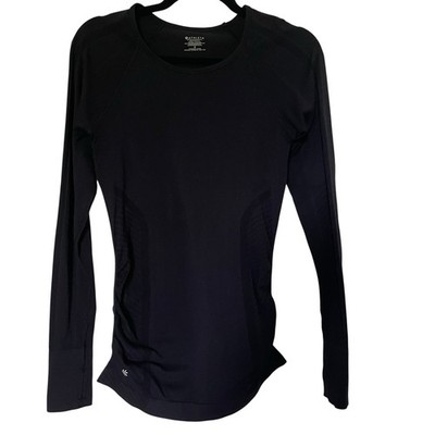 Athleta Womens Top Size Small Seamless Gripped Waist Thumb Holes Black Momentum