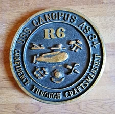 ~Heavy VINTAGE US NAVY BRASS PLAQUE - USS Canopus AS 34~