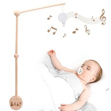 Baby Crib Mobile Arm Wooden Holder 30 inch Beech Hangers with Rotating Music ...