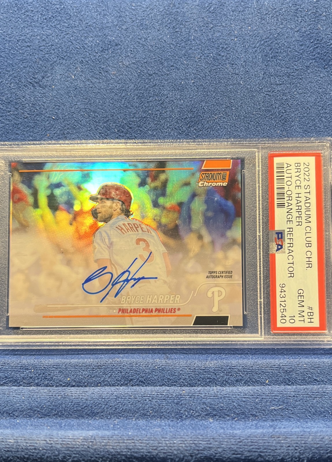 2022 Topps Stadium Club Chrome Auto Bryce Harper SCCBA-BH Orange 22/25 PSA 10