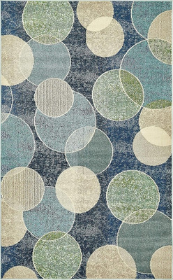 Vibrant Abstract Bokeh Area Rug - Modern Navy Blue/Beige 5' x 8' Rectangular