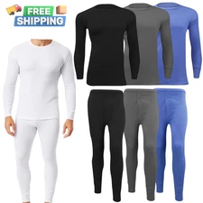 Mens Thermal Long Johns Top T Shirt Bottom Trouser Underwear Set Full Sleeve