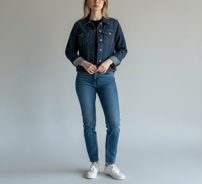 LEVI's Jacket Women's MEDIUM Denim Stretchy Fade Effect Button Up Polo Neck