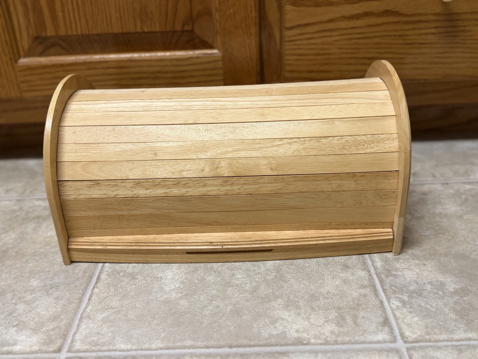 Kamenstein Natural Hardwood Roll Top Bread Box Countertop Storage Box Vintage
