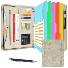Eshow Portfolio Organizer - 3 Ring Binder with Zipper, Vegan Leather Business...