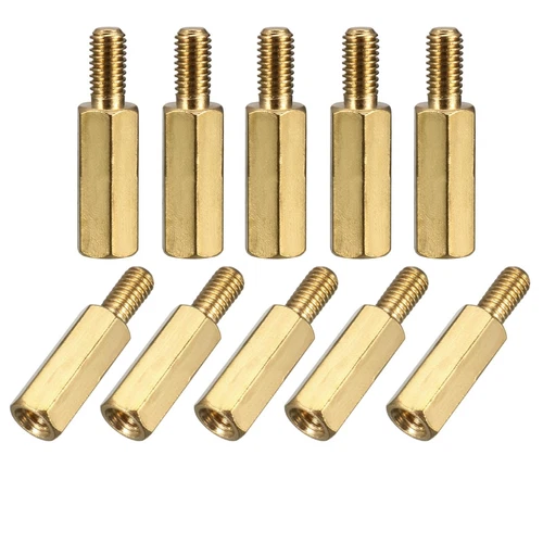 Gold Tone Plated Brass M3 6mm Male Female Threaded PCB Spacer Surpport 50 Pcs