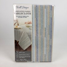 Twill Striped Laminated Fabric Dinner Table Tablecloth 60" x 120" Blue Tan New