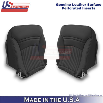 1997-2004 For Chevy Corvette Genuine Leather Perf. Front Bottom Seat Covers Blk