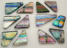 IRREGULAR SHAPES SET OF 12 pcs DICHROIC FUSED GLASS pendant W23 CABS MOSAIC