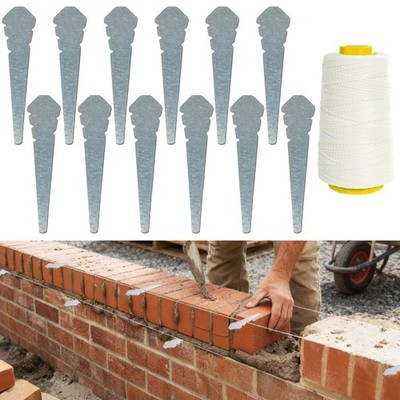 Joewuzun Masonry Tool Set Includes 12PCS Metal Bricklayer's Line Pins & 1 Rol...