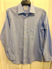 Brooks Brothers 1818 Regent Fit Non-Iron Blue Check Dress Shirt 16 34/35