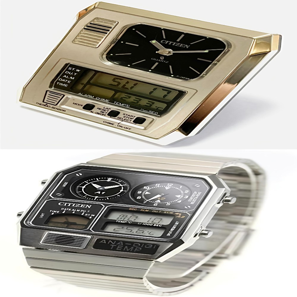 1984 Rare CITIZEN ANA-DIGI TEMP Silver, Disk Analog Digital Travel