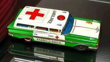 Scarce Vtg Asakusa Atd Ambulance Station Wagon Chevrolet Tin Litho Friction Toy 
