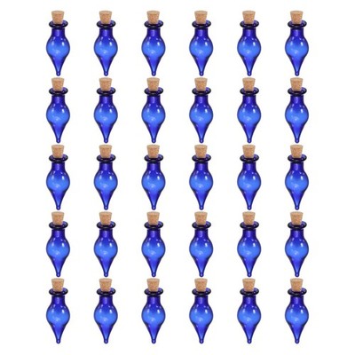 30 Pcs Blue Small Cute Teardrop Mini Glass Bottles Jars w Cork Stopper Eye Screw