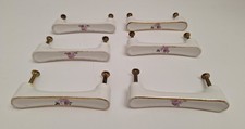 Lot Of 6 Vtg Porcelain Drawer Pulls Rose Decor Cottage Core 3.75"