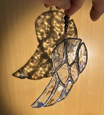 Handmade By Me Stained Confetti Glass Angel Wing Sun catcher Copper Foil  13cm 
