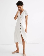 Madewell Linen Blend Button-Down Midi Dress