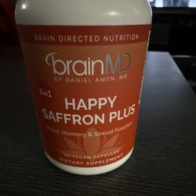 BrainMD Happy Saffron Plus 3-in-1 Mood Support Vegan Capsules 90ct Exp 08/2027