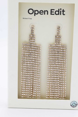 Open Edit Earrings Dangle  Gold-tone Rhinestones Nickel Free Nordstrom 4'' NWT