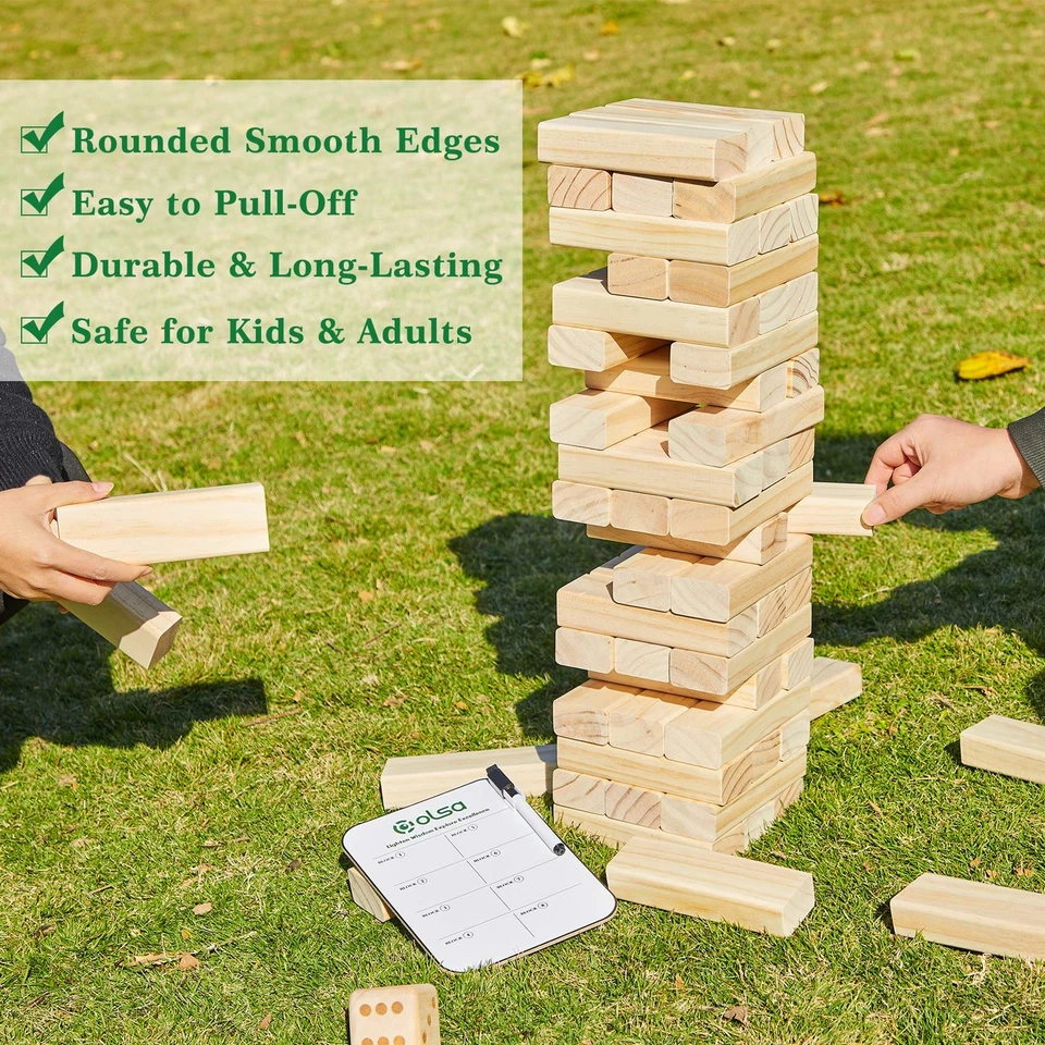 57PCS Wooden Tumble Tower Stacking Game for Backyard Lawn Beach Fun - Image 3 of 4