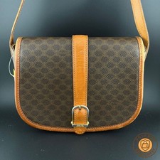 CELINE Macadam Crossbody Shoulder Bag Brown Leather Gold Buckle DM93 From Japan