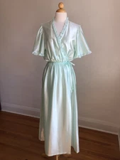 GORGEOUS VTG VAL MODE Blue Lacey Full-length Robe Dressing Gown Lingerie SZ M