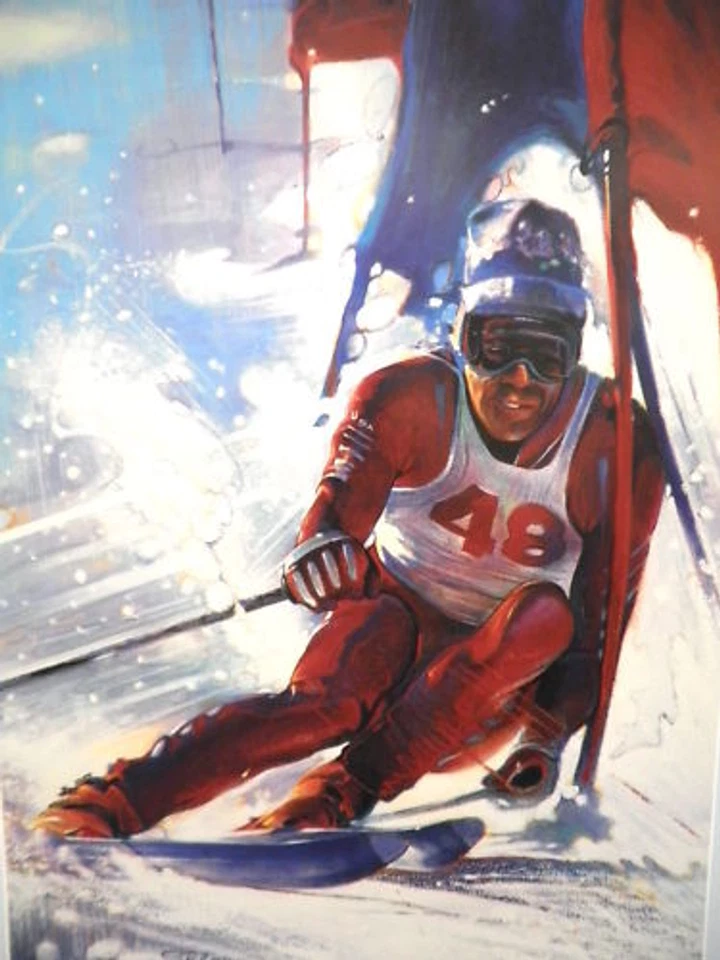 Litografía Stephen Palmer Estados Unidos Juegos Olímpicos de Invierno Slalom Esquí EE. UU. Foto 2 de 2