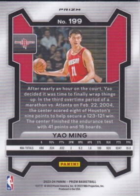 YAO MING 2023 Panini RARE PINK CRACKED ICE PRIZM Basketball Card HOUSTON  ROCKETS