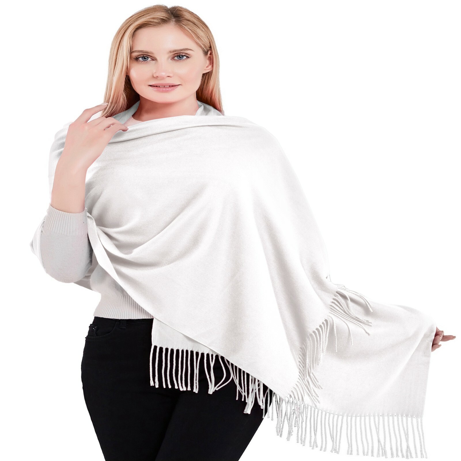 CJ Apparel White Thick Solid Colour Design Shawl Seconds Scarf Stole Pashmina