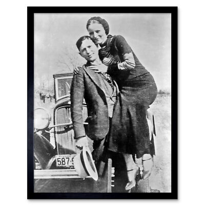 Clyde Barrow Gang Bonnie Parker Kriminelles Foto Wandkunstdruck gerahmt 12x16