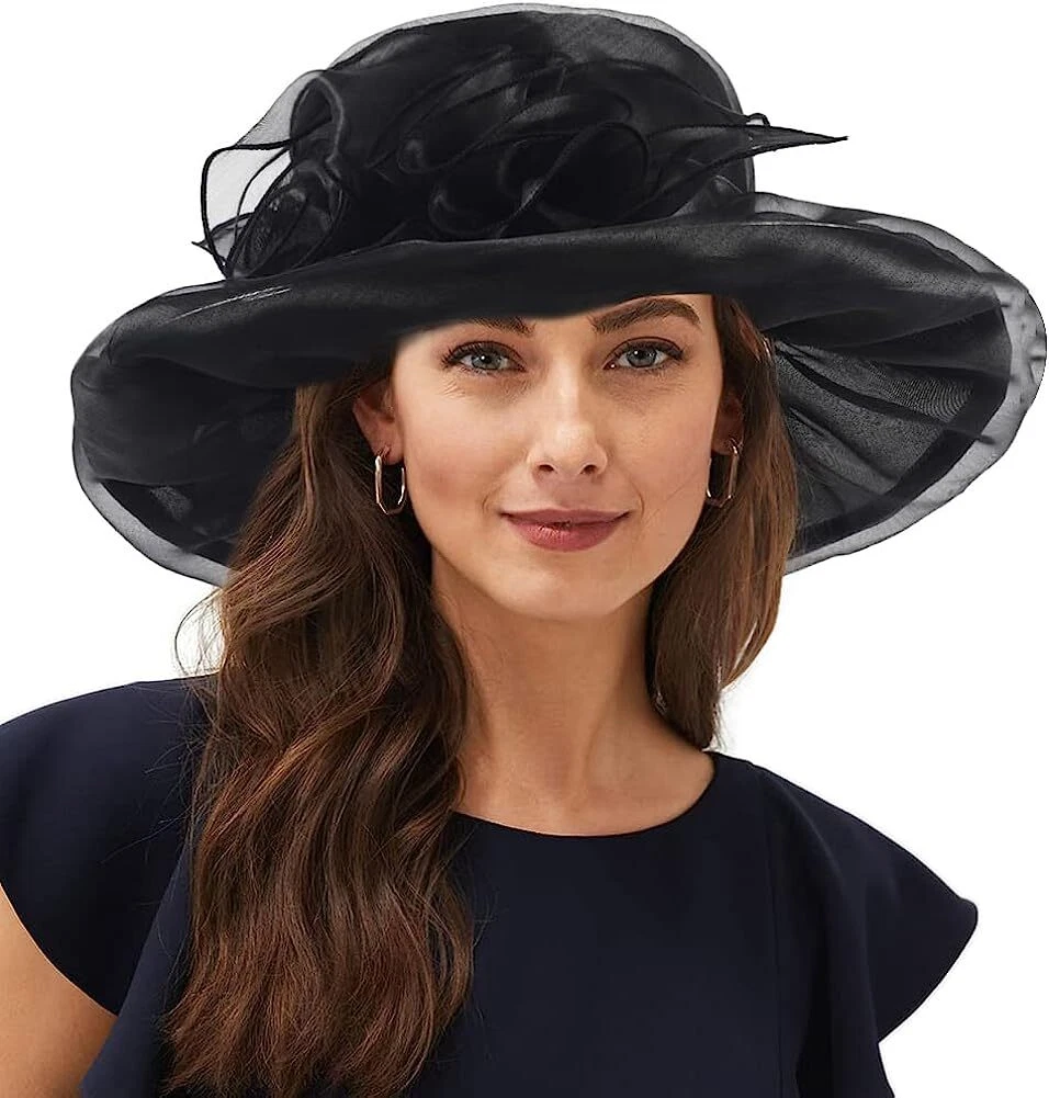 black dress hat for women Women Church Dress Wide Brim Hat S062 – forbusitehats