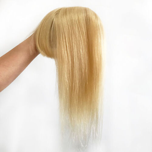 613 Blonde Color Virgin Human Hair Silk Base Topper with 3D Air Bang 12x13cm - 第 1/20 張圖片