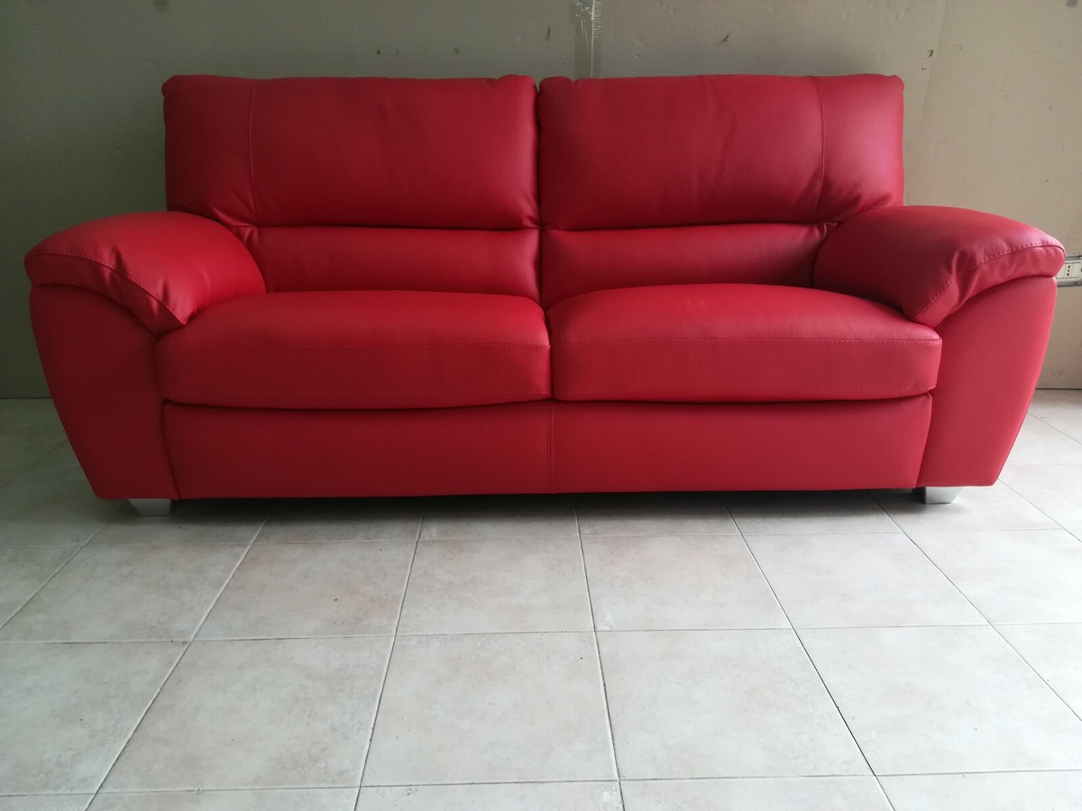 DIVANO POSTI IN VERA PELLE ROSSO PIENO FIORE