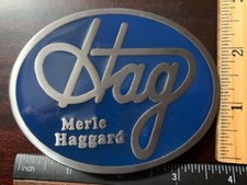 Merle Haggard Belt Buckle "Hag" Blue Enamel Very Sturdy Country Music
