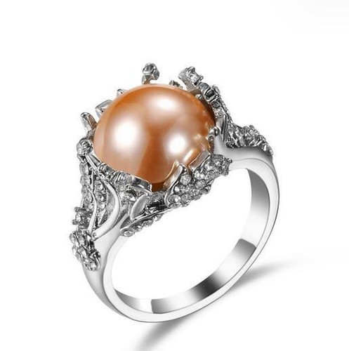 Shine Round Cut Baroque Pearl Cubic Zirconia Silver Rings Size 6-10 Holiday Gift - Picture 2 of 7