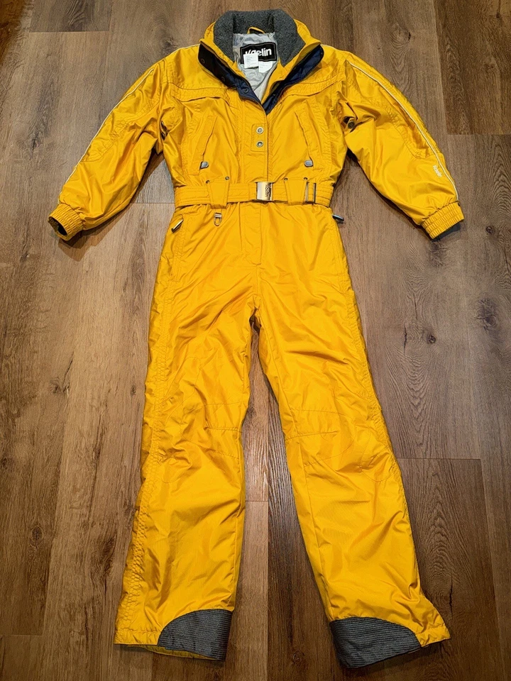 Kaelin Ski Suit One Piece Jumpsuit Snowsuit Snow Bib Retro Yellow Vtg Womens 8 - Image 2 of 4