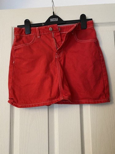 Primark Red Women Denim Skirt Mini size 