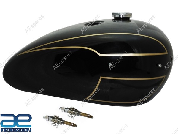FüR Triumph T140 Schwarzer Lackierter Benzintank Mit Chromdeckel Und Hahn Gec-image