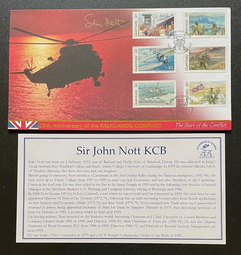 Falklands Conflict 25th Anniversary Commemorative Cover . Signed Sir John Nott