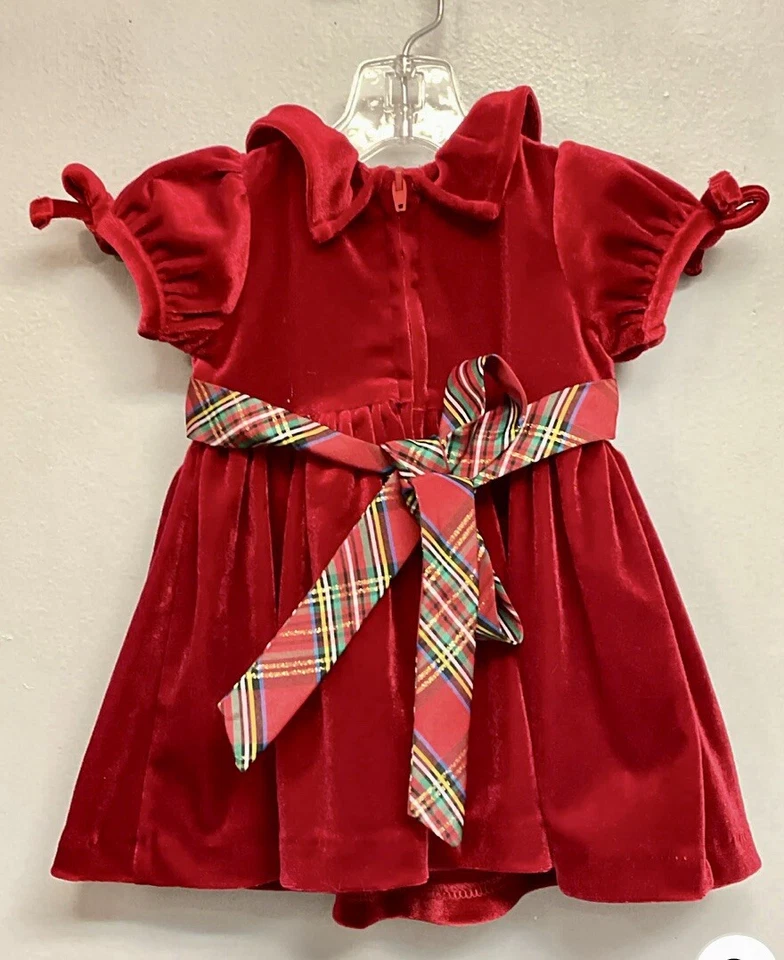 Biscotti Bebé Niñas Rojo Terciopelo Ocasión Especial Vestido y Cubierta de Pañal Talla 0-3M Foto 2 de 3