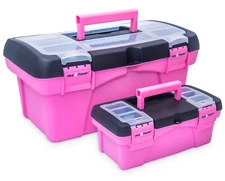 Pink Tool Box Set for Women 2-Pack Portable Storage for Sewing, Craft & Tools